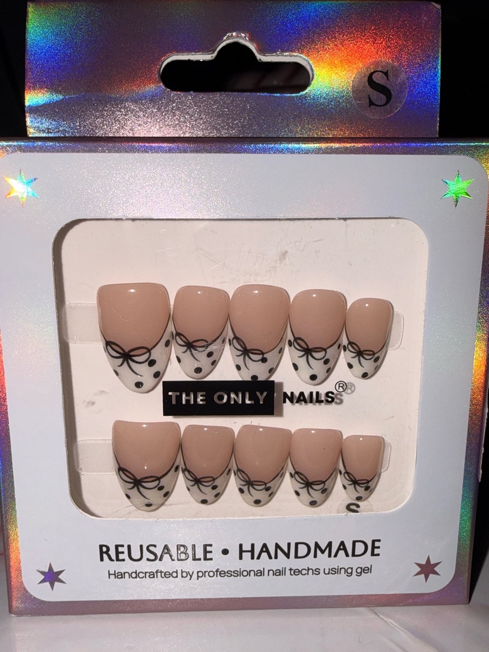 The Only Nails Nude Handmade Press-On Nail Set with Black Bow Accents